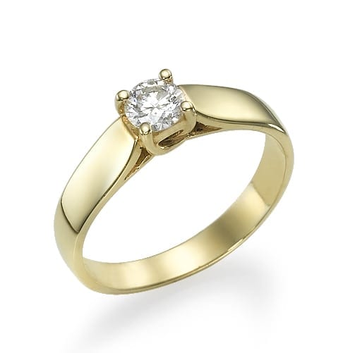 Elegant gold ring with a single sparkling diamond set in a classic solitaire design.
