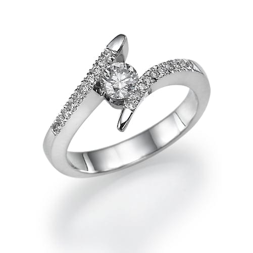 Elegant silver ring with a central diamond and pavé setting on a white background.