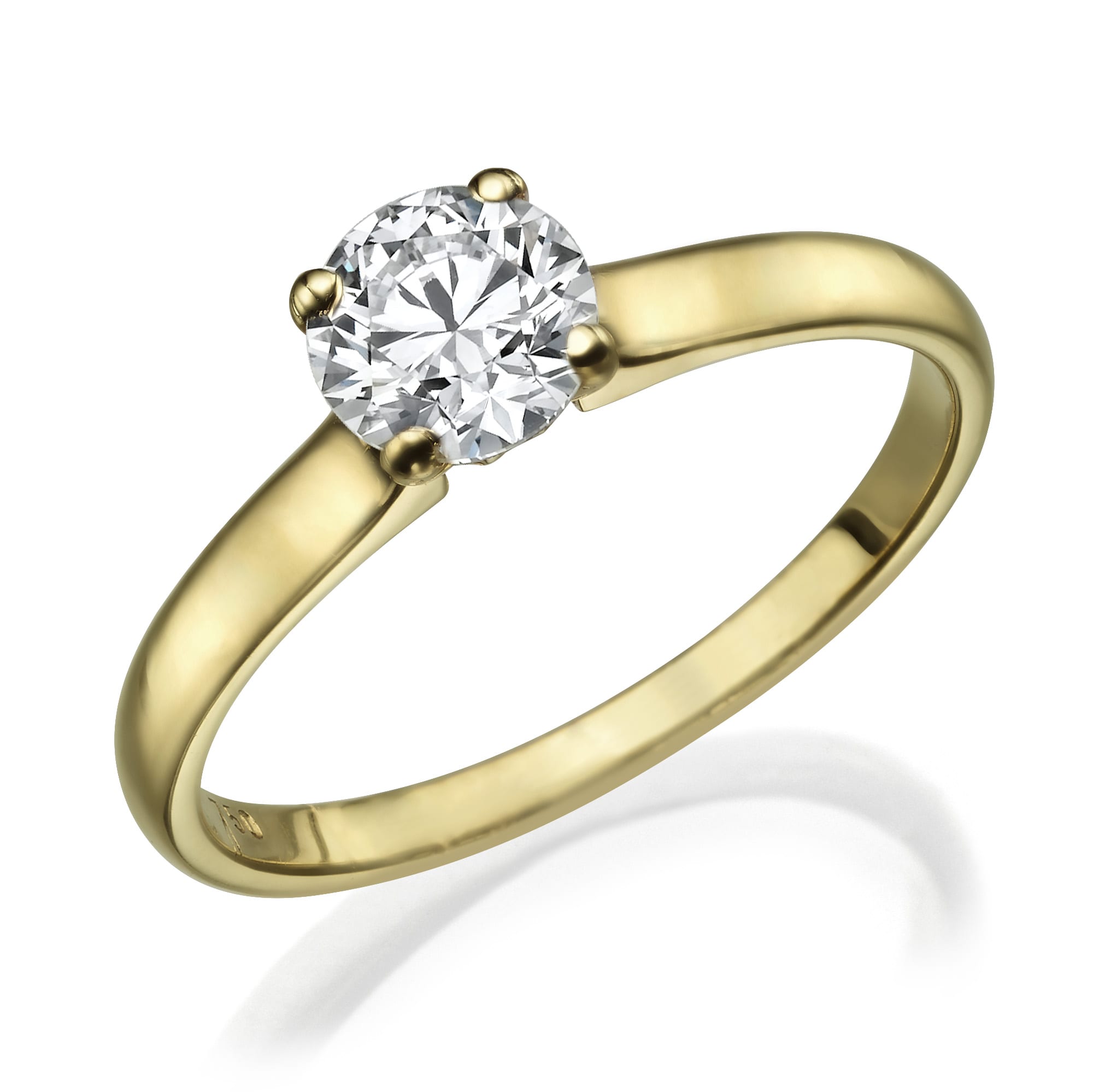 טבעת אירוסין קלאסית מזהב הכוללת יהלום אחד גדול בחיתוך עגול משובץ בעיצוב פשוט ואלגנטי של טבעת דגם לאנה.