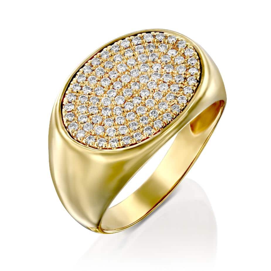 טבעת זהב אלגנטית מעוטרת ביהלומים יהלומים במבנה שנשדרג.